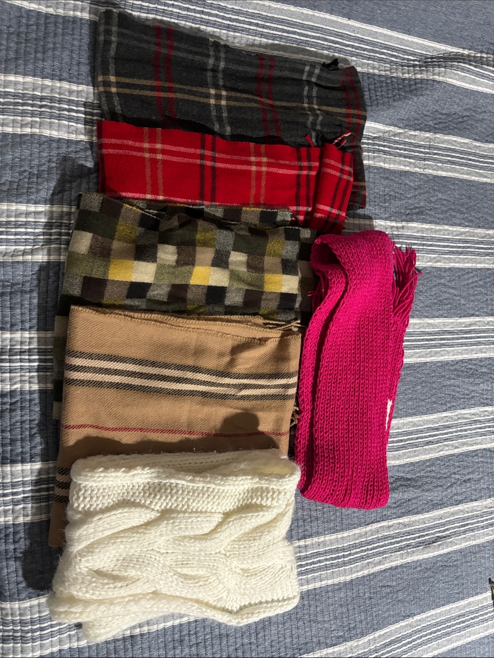 Assorted Knit & Plaid Scarves - White, Beige, Red, Olive, Pink